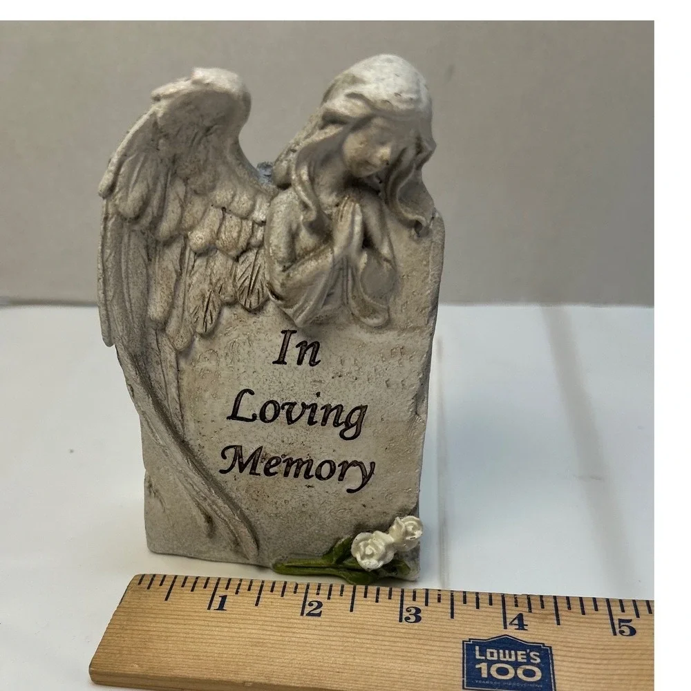 In Loving Memory Angel Statue Memorial Grave Marker Tribute Stone Figurine Grey